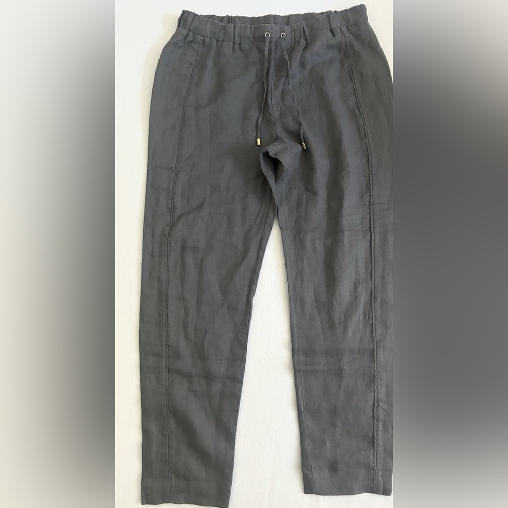 Ellen Tracy 100%‎ Linen Size XL Gray Pull On Pants With Drawstring Beachy